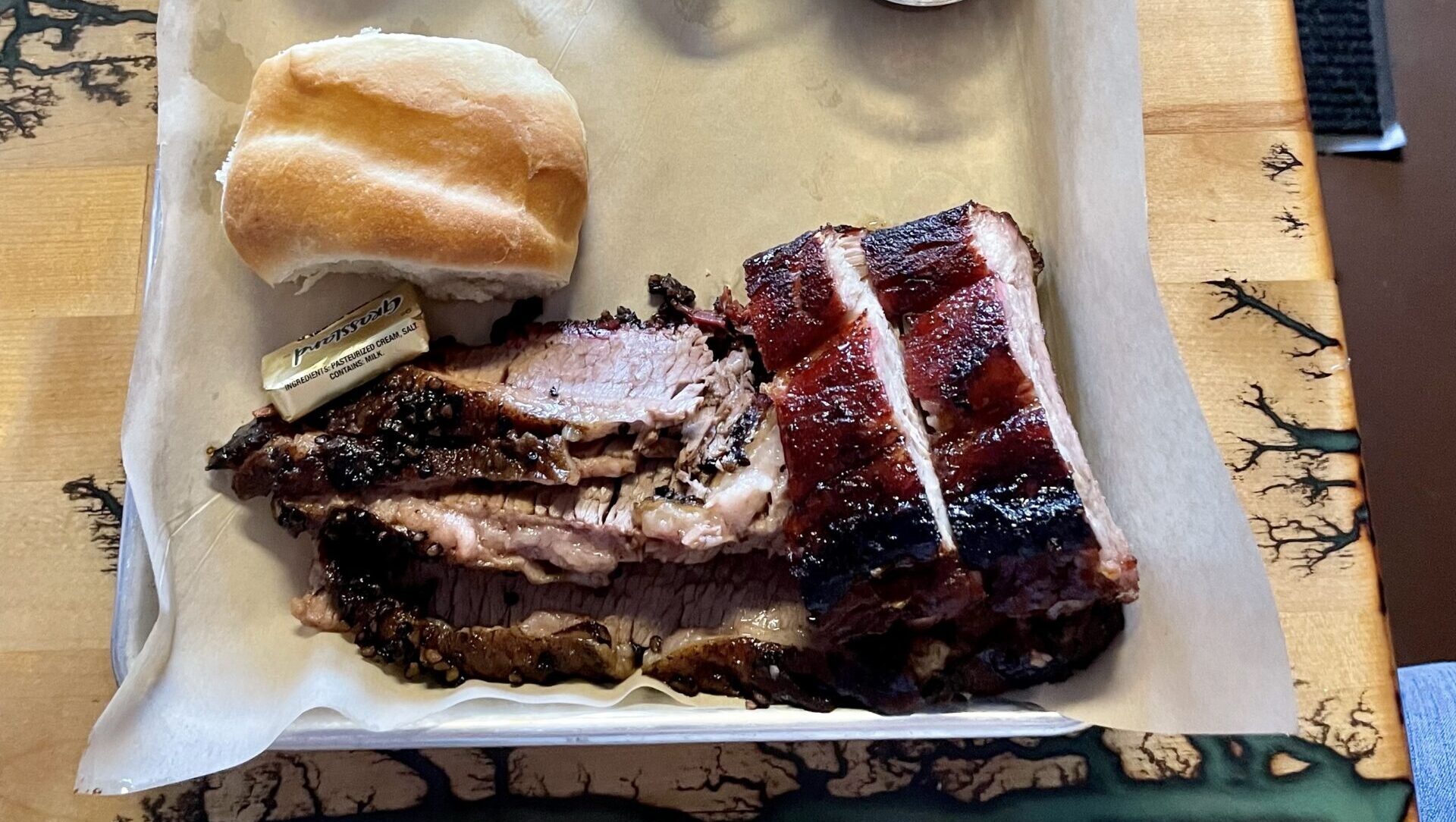 barbecue meat and bread
