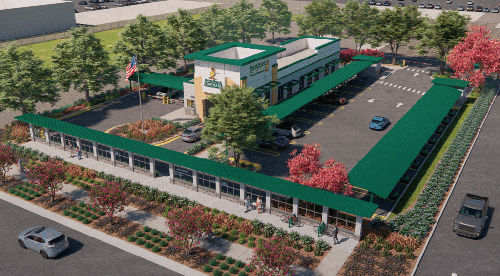 drawing of car wash with green roof