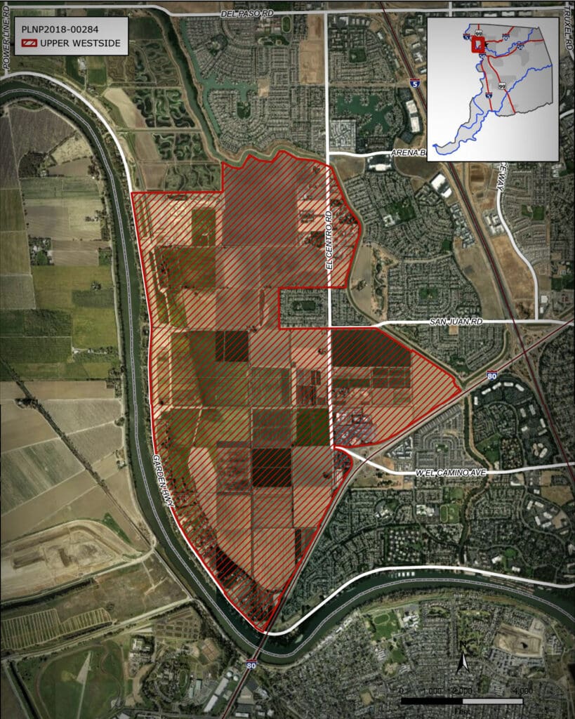 satellite map with project area near Sacramento River
