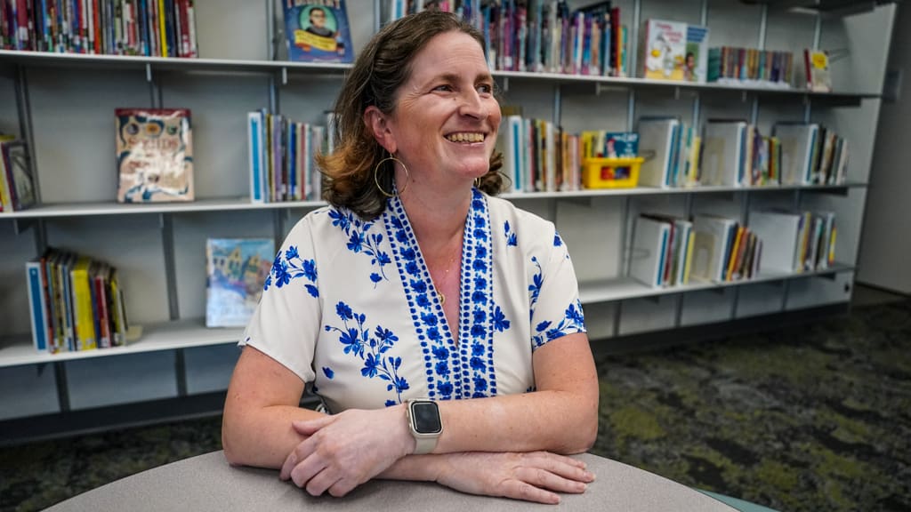 Woman in library