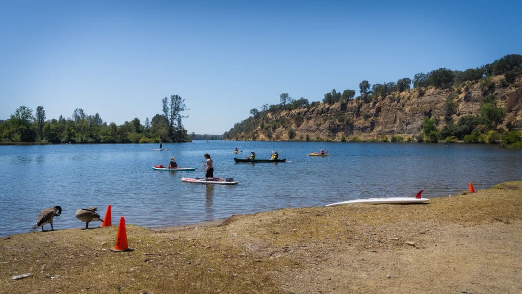 People paddleboarding, kayaking