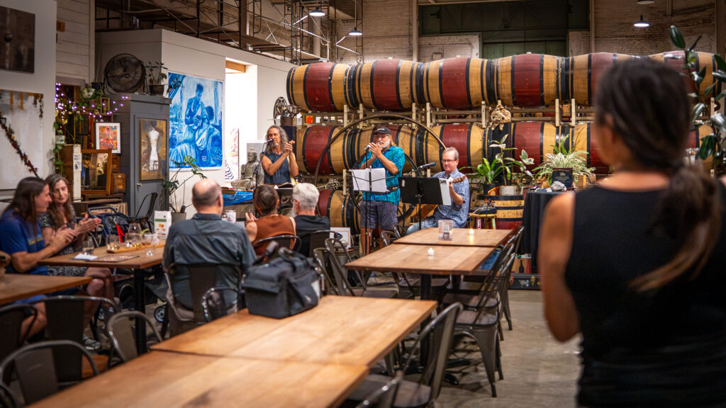 band playing in winery