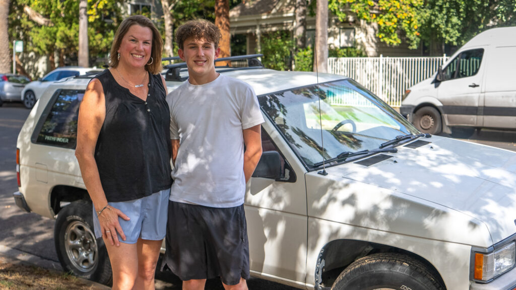Mom and son in car