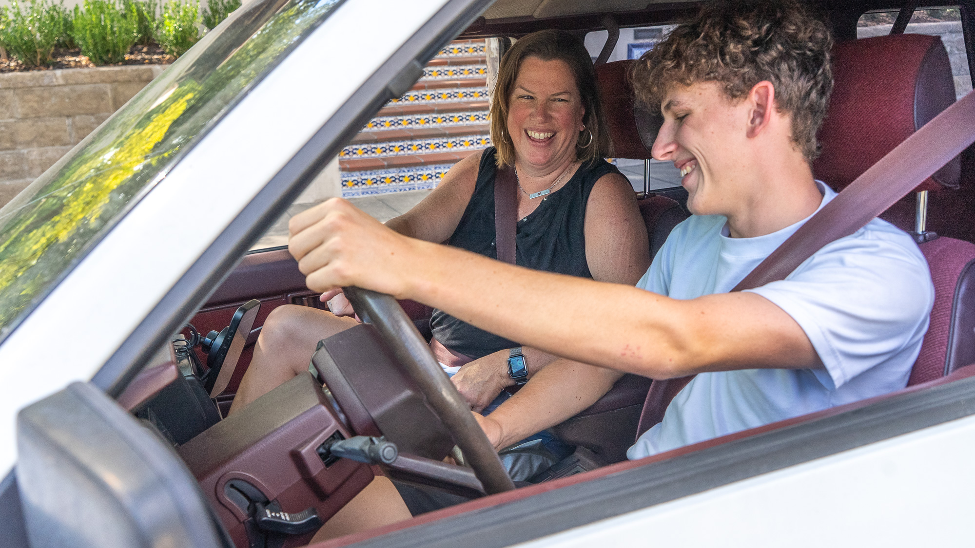 Mom and son in car