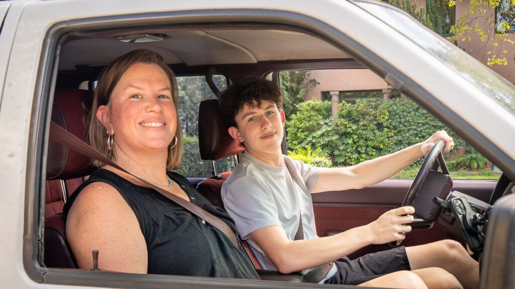 Mom and son in car