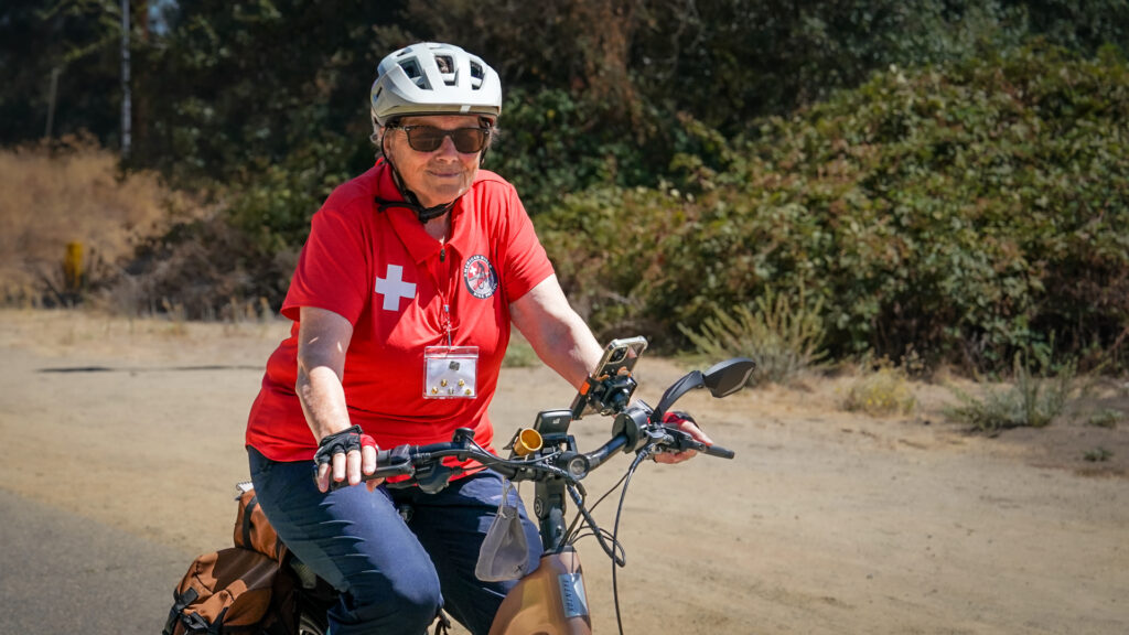 Woman riding bicycle