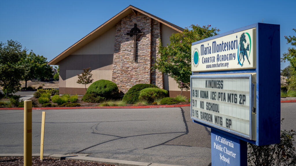 school sign and church