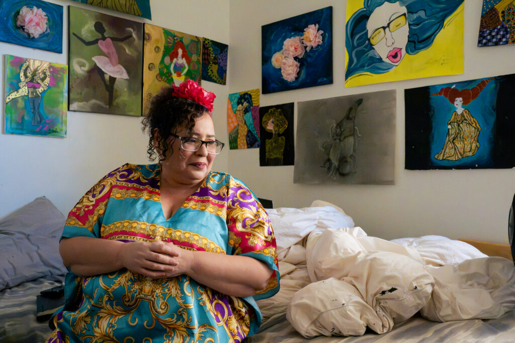 woman, art, apartment
