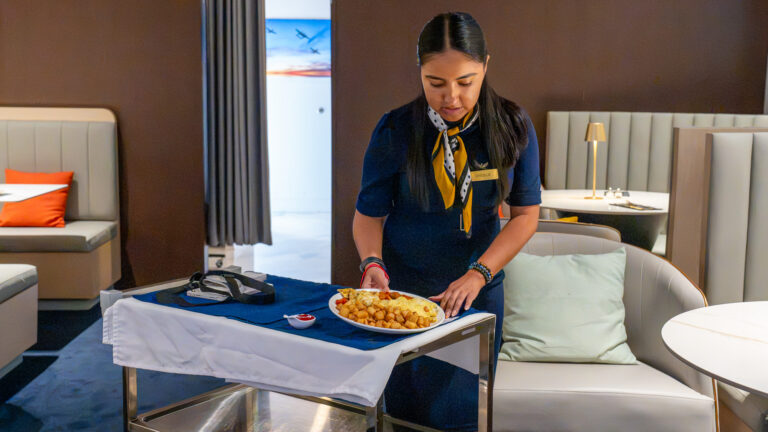 woman serving food