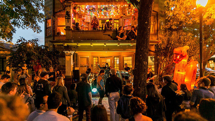 Band plays at a house